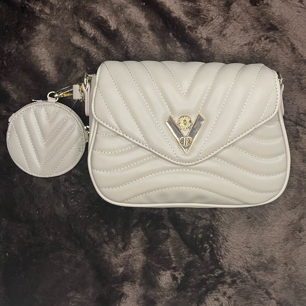 Valentino Orlandi Cream Quilted Shoulder Bag with Gold Hardware